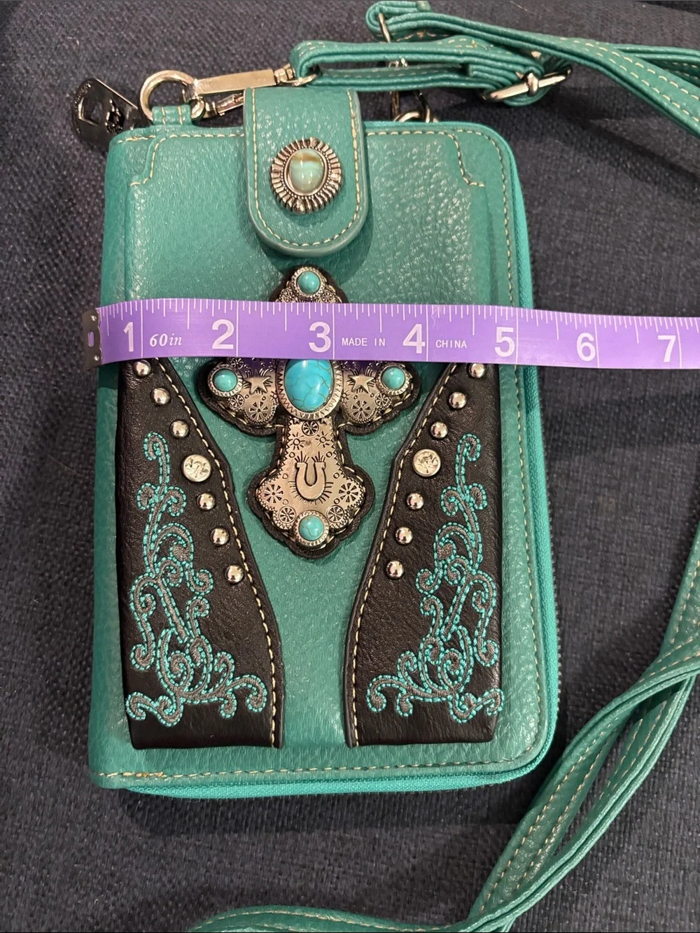 American Bling Turquoise Cross Accent Crossbody Wallet